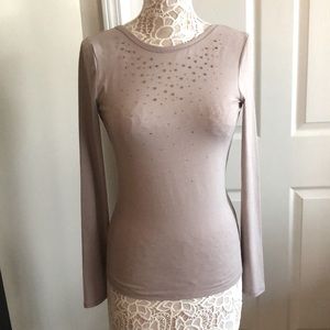 VICTORIA’S SECRET long sleeve embellished low back top size S beige color